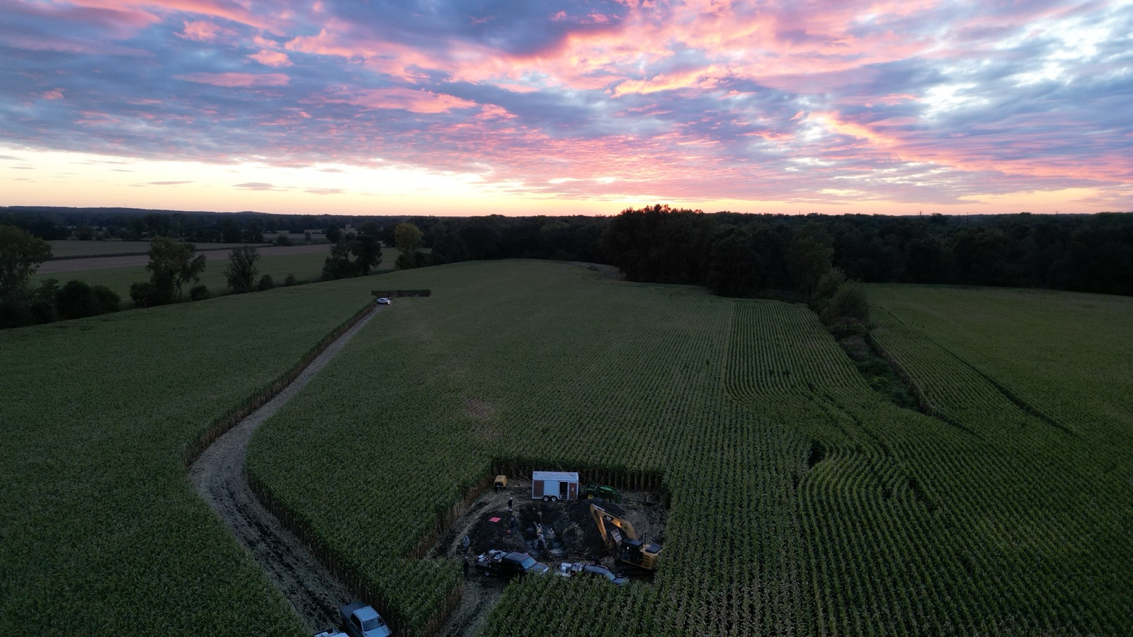 Aerial view of the anomaly repair site at dusk